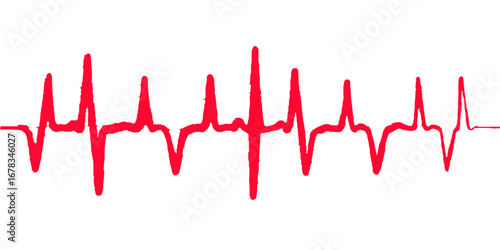 Abstract medical cardiogram with a red heartbeat illustration on a green wave