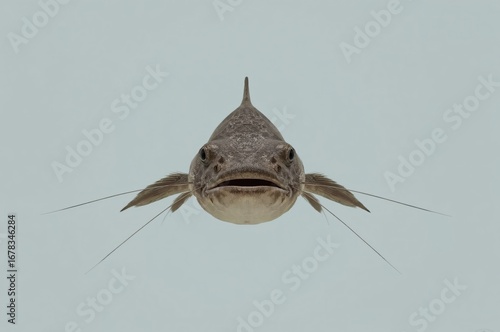 Catfish portrait, studio shot, aquatic, white background, scientific