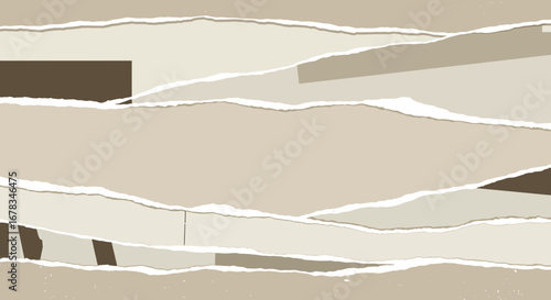 Neutral toned ripped paper collage background design suitable for various applications