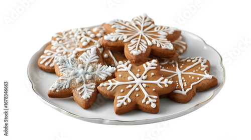 Snowflake gingerbread cookies isolated on transparent background