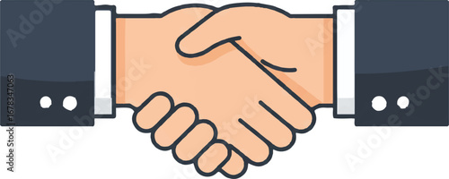 Two people in suits shaking hands ideal for business concept, partnership, agreement, teamwork themes in presentations, websites, or marketing materials.