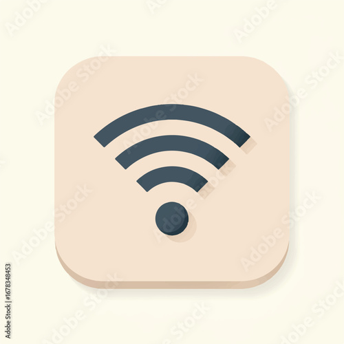 Beige square featuring a dark blue wifi signal icon. Suitable for tech and communication designs, innovation concepts, networking graphics, and digital projects.