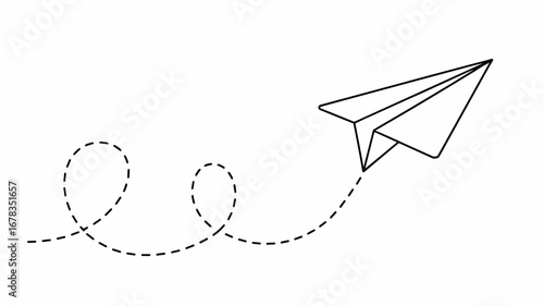 Hand-drawn paper airplane icon with a dotted path, perfect for travel, communication, and creative designs.