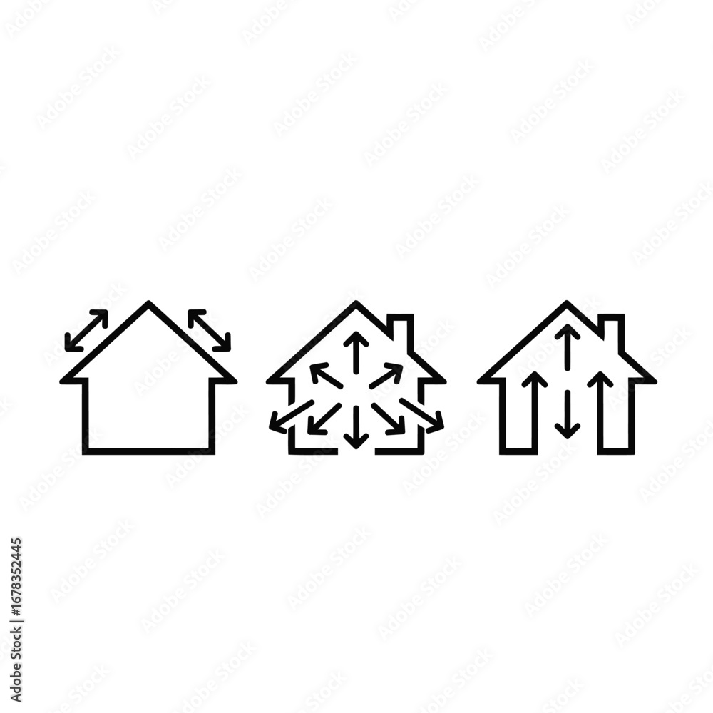 Fototapeta premium Set of 3 house icons with arrows vector