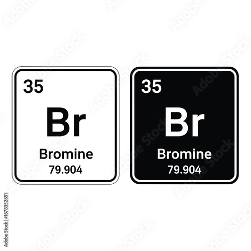 Bromine element symbol, atomic number 35, periodic table.