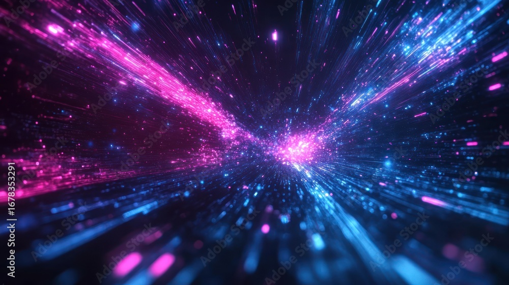 Naklejka premium Abstract pink and blue light streaks technology background