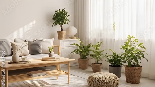 Elegant interior of a luxury living room with comfortable armchair, stylish sofa, and unique contemporary decor