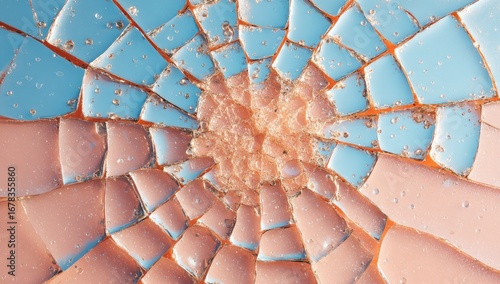 Shattered pastel-colored glass, radial pattern