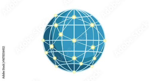 Interconnected global network illustration conveying worldwide connectivity and communication depicting a digital blue sphere symbolizing data