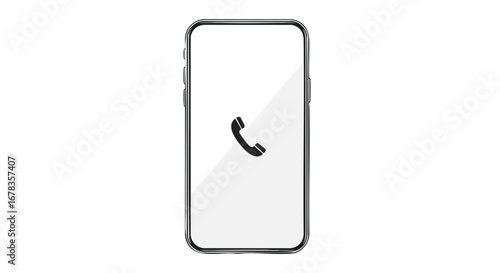 Incoming call icon on smartphone screen display, illustrating communication technology, isolated against a pristine white backdrop providing a clean