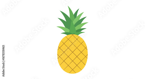 Isolated pineapple illustration with geometric skin texture and spiky green crown offers a vibrant summery image for use in various designs