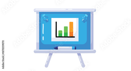 Business data visualization on a presentation whiteboard exhibiting an increasing trend, symbolizing growth, success, and strategic planning in a
