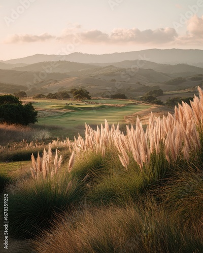 Golden hour golf course vista