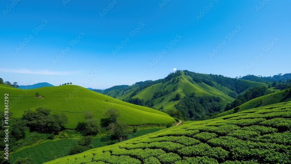 Obraz premium Lush green mountain view under clear blue sky