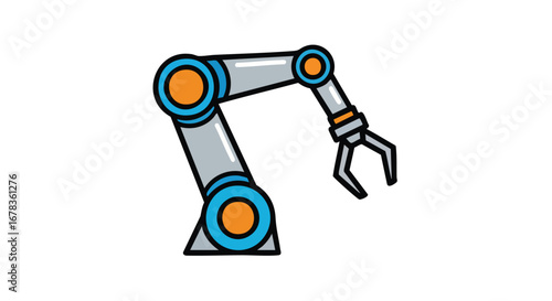 Illustrated industrial robotic arm in colorful design showcasing automation and innovation providing a dynamic vision for engineering concepts