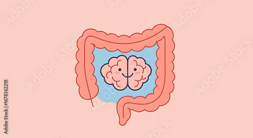 Gut-Brain Connection Illustration of Brain Inside Intestines Showing the Axis of Health