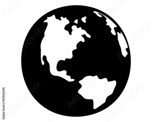 Black and White Silhouette Globe Displaying North and South America Continents