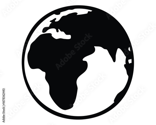 Simple Black and White Globe Illustration of Africa and Eurasia