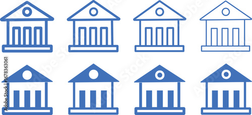 Government building vector icon set, outline vector symbol, City Hall icon set vector art symbol,
