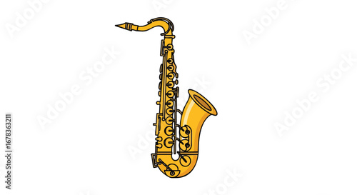 Illustration of a shining gold saxophone with intricate key details perfect for music themed concepts and creative arts 3lements