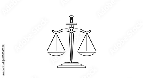 Stylized depiction of scales of justice adorned with sword, embodying fairness and equilibrium in legal or ethical contexts
