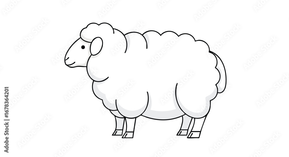 Obraz premium Stylized Sheep Illustration with Fluffy Wool and Simplistic Design, Ideal for Children's Books and Educational Materials