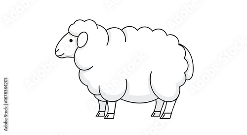 Stylized Sheep Illustration with Fluffy Wool and Simplistic Design, Ideal for Children's Books and Educational Materials