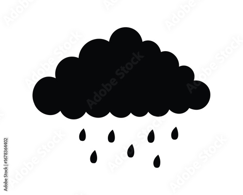 Black ominous cloud with rain droplets on a white isolated background