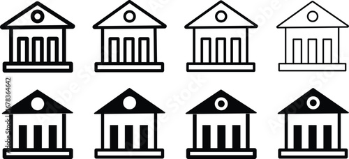 City hall building icon set, outline vector symbol, black building  vector icon illustration,
