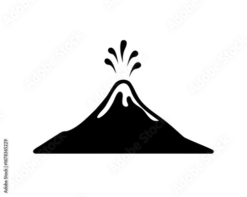 Stylized vector drawing of an erupting volcano on a white background