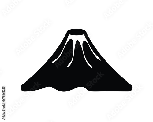 A simplistic silhouette of a mountainous region covered in snow, an iconic peak