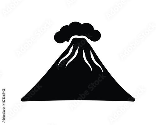 Volcano icon in black and white on a plain white background