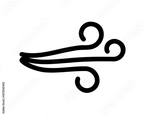 Stylized black and white graphic symbol illustrating a gust of wind