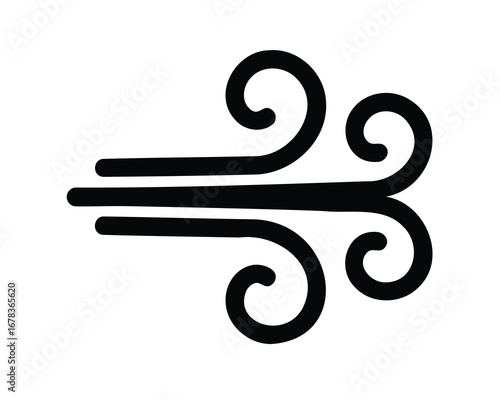 Stylized black illustration of a strong gust of wind, blowing horizontally
