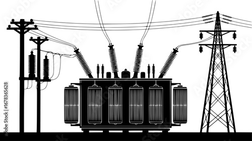 Vector art of electrical transformer for power distribution.