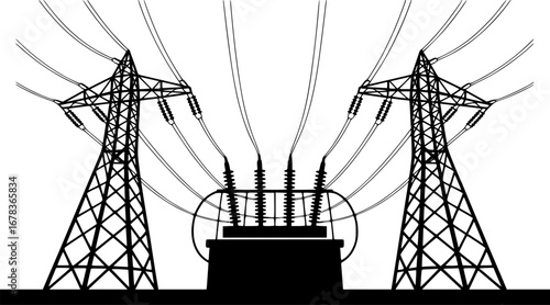 Illustration of electrical power transmission towers. EPS Vector art