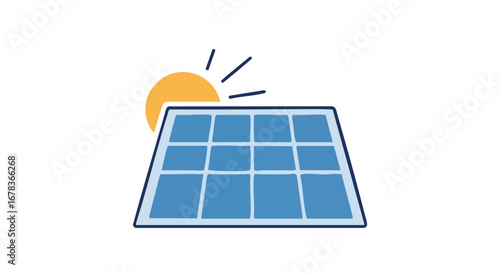 Stylized solar panel illustration with sun, energy concept symbolizing sustainability and renewable resources, a clean energy solution for the