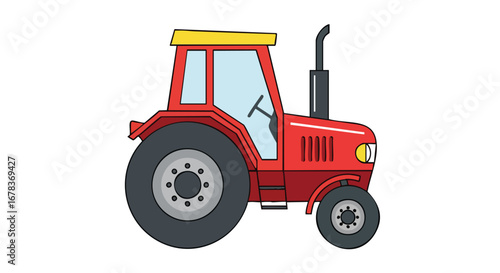 Cartoon Tractor Illustration on White Background, Depicting Agricultural Machinery in a Simplistic Style  for Children's Books