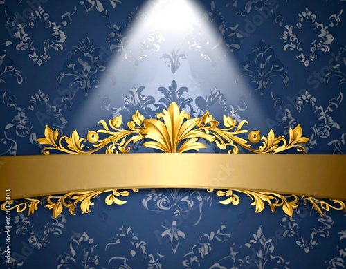 Luxurious navy blue background with golden ornament and banner