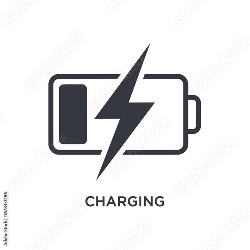 Battery charging icon with lightning bolt graphic.