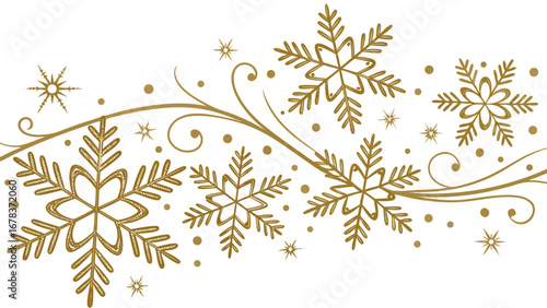 Elegant gold snowflake and swirl border design for winter holiday and christmas celebrations