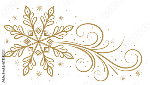 Φωτογραφία Elegant gold snowflake with swirling decorative elements and scattered small sno