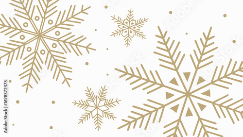 Elegant gold snowflakes and dots pattern on a clean white background for winter holidays