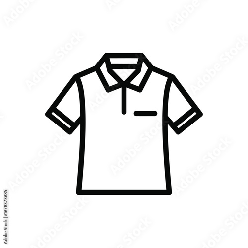 Black and white line art icon of a short-sleeved polo shirt with a collar and buttons, featuring a simple and clean design.
