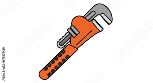 Isolated plumbing wrench illustration with orange handle and serrated jaws tool vector art used for gripping and twisting