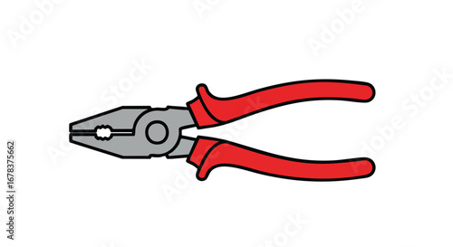 Vivid Illustration of Red-Handled Pliers Isolated Against a Clean White Background Depicting Detailed Tool Design and Functional Elements for