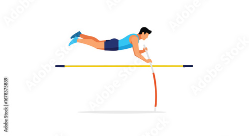 Athlete's grace soaring high: A vector illustration of a pole vault jumper in action, displaying agility and sportsmanship during a competitive event