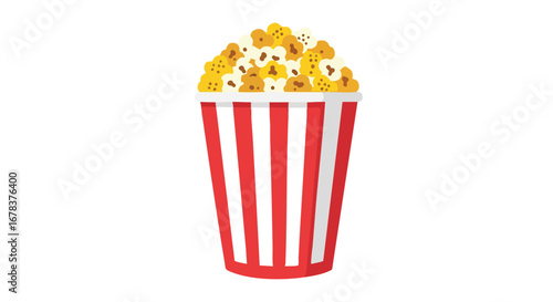 Delicious Popcorn Bucket Icon with Red and White Stripes for Movie Night Snacking Delight