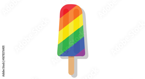 Vibrant rainbow popsicle illustration against clean white backdrop, perfect for summer treat graphics showcasing vibrant colors and fun food themed