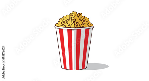 Striped bucket of delicious popcorn illustration evoking a sense of cinema and entertainment offering a comforting and delightful viewing experience